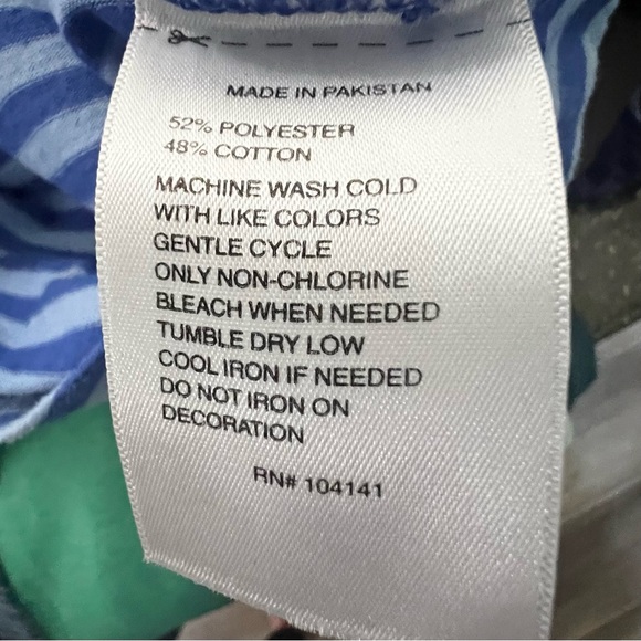 Reebok Striped Blue Cotton Blend Short Sleeve T-Shirt Activewear Casual Workout - Picture 6 of 6